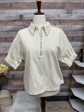 Velvet Heart Denim cream short sleeve collared large